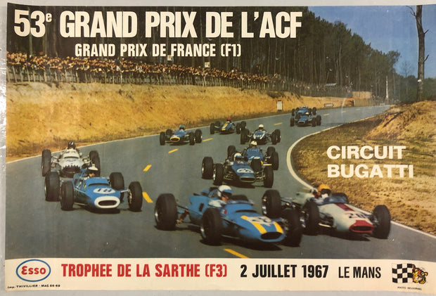 1967 Vintage Original Grand Prix de France Poster Circuit Bugatti Le Mans - Formula 1 Memorabilia
