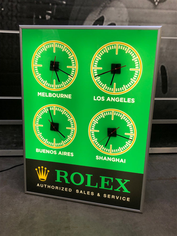 Rolex official dealer World Clock illuminated signs