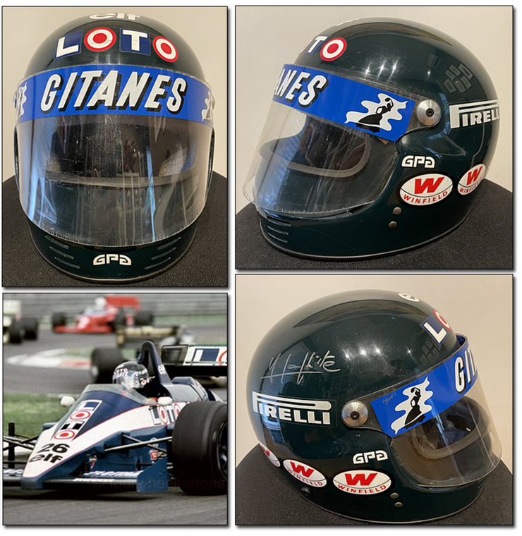 1986 Jacques Laffite race used GPA helmet signed