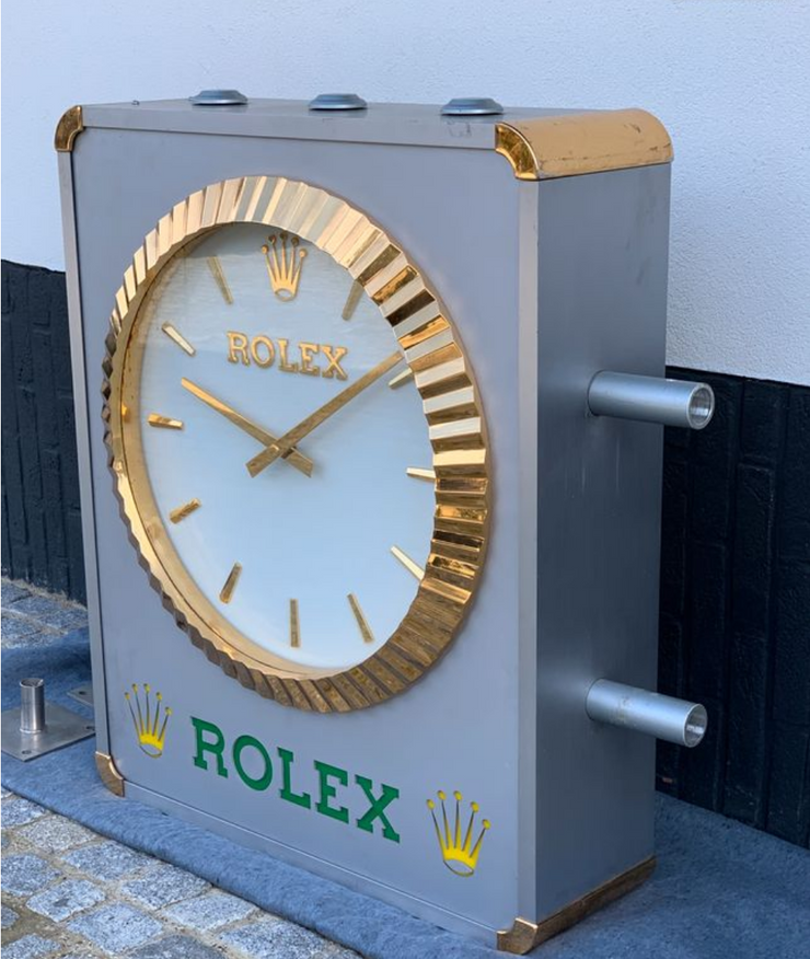1990s Rolex Geneva official dealer illuminated clock double side sign