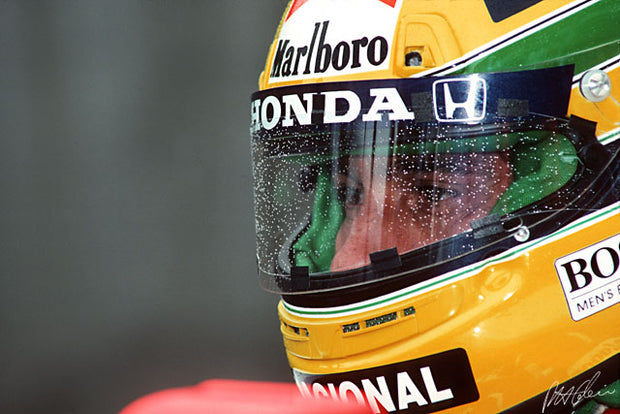 1991 Ayrton Senna race used Rheos visor hand signed