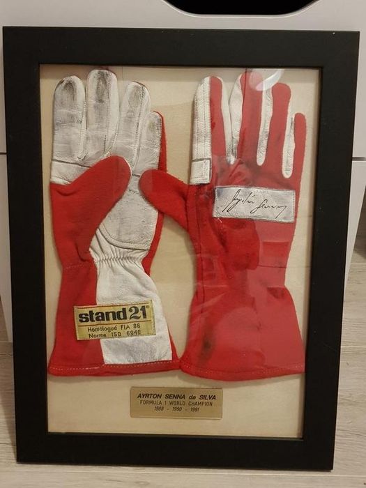 1986 Ayrton Senna race used gloves signed