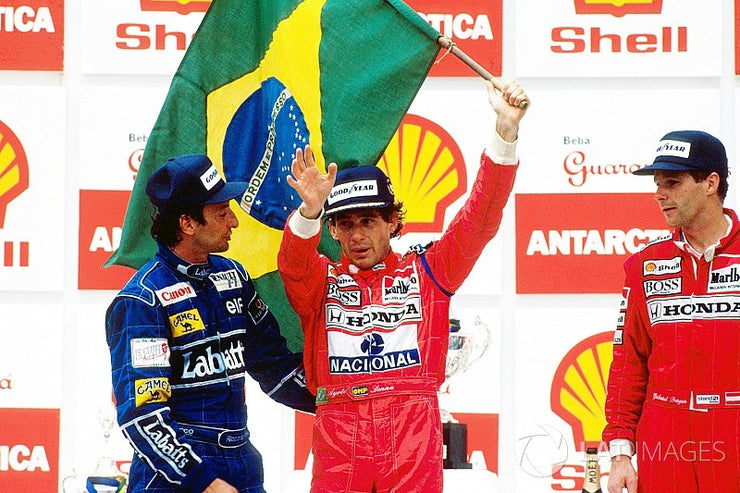 1991 Ayrton Senna podium flag Brazil Grand Prix