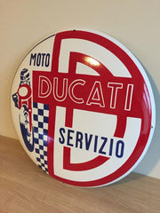RARE DUCATI Sign Enamel Porcelain Service Dealership - Formula 1 Memorabilia